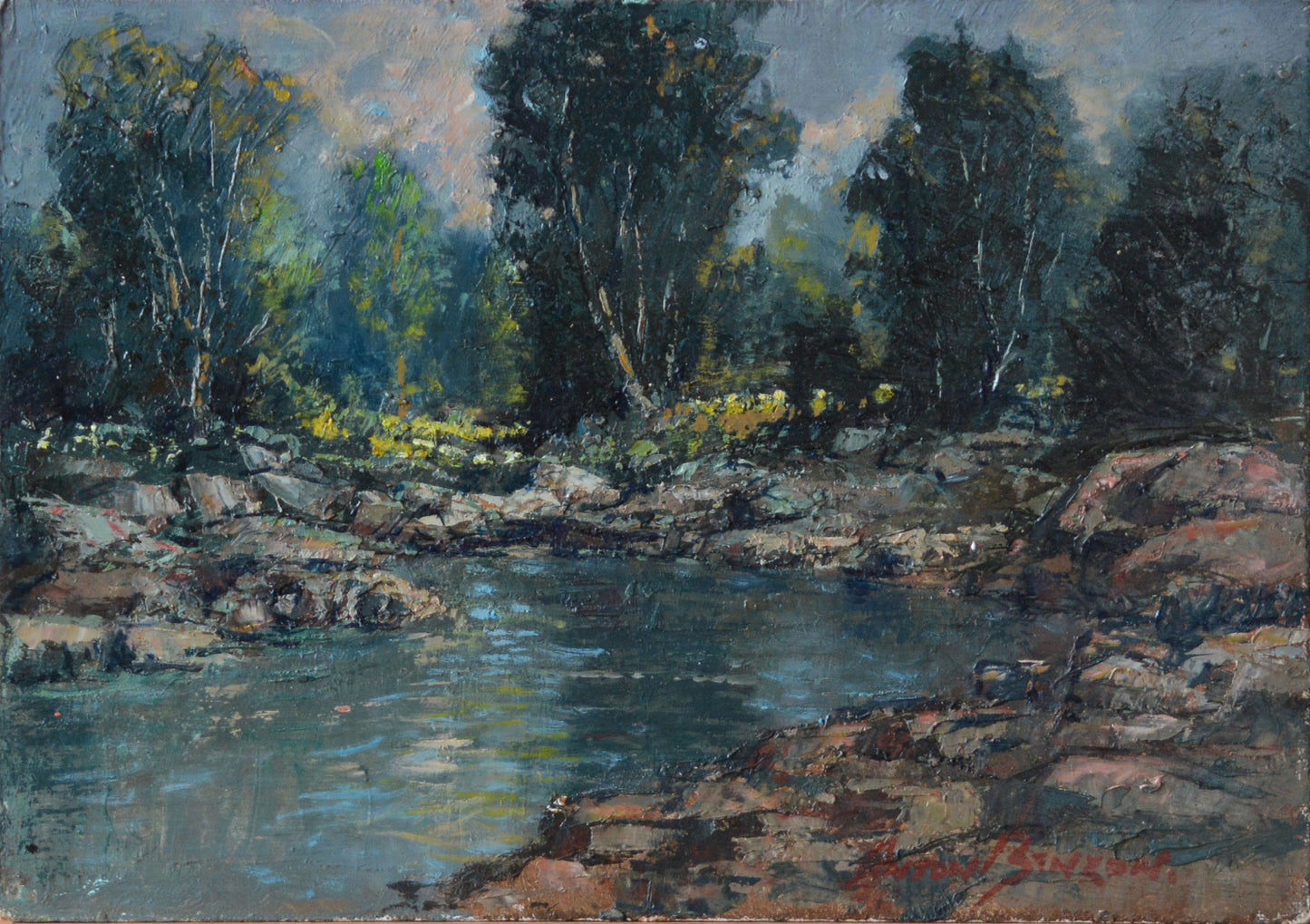 Anton Benzon - River Scene, 30x21cm
