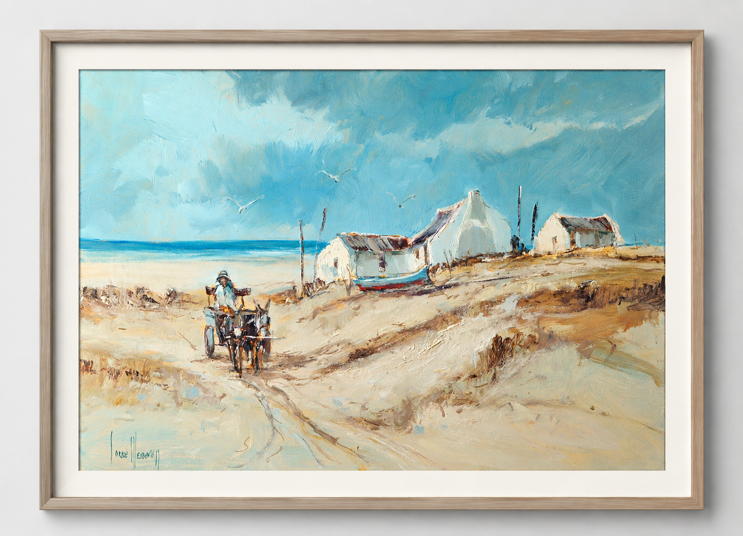Corne Weideman - Donkey Cart Fishing Village Scene, 59 x 41 unframed