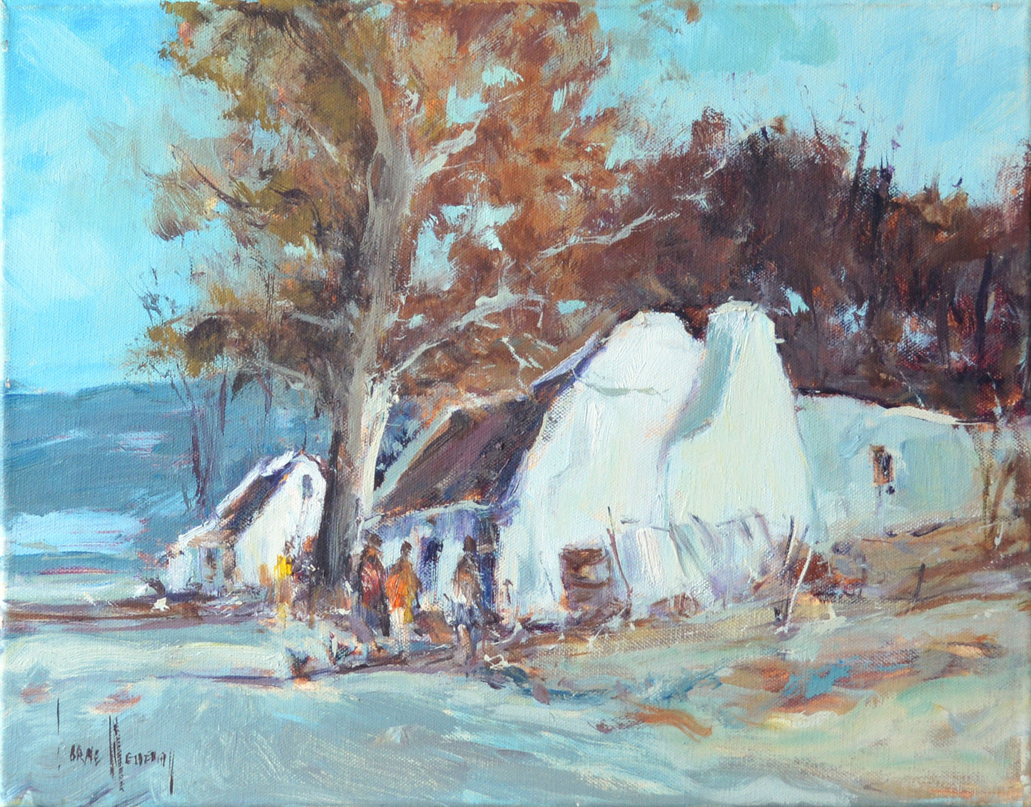 Corne Weideman - Moody Blue Tone Farmhouse Scene, 45 x 35 unframed