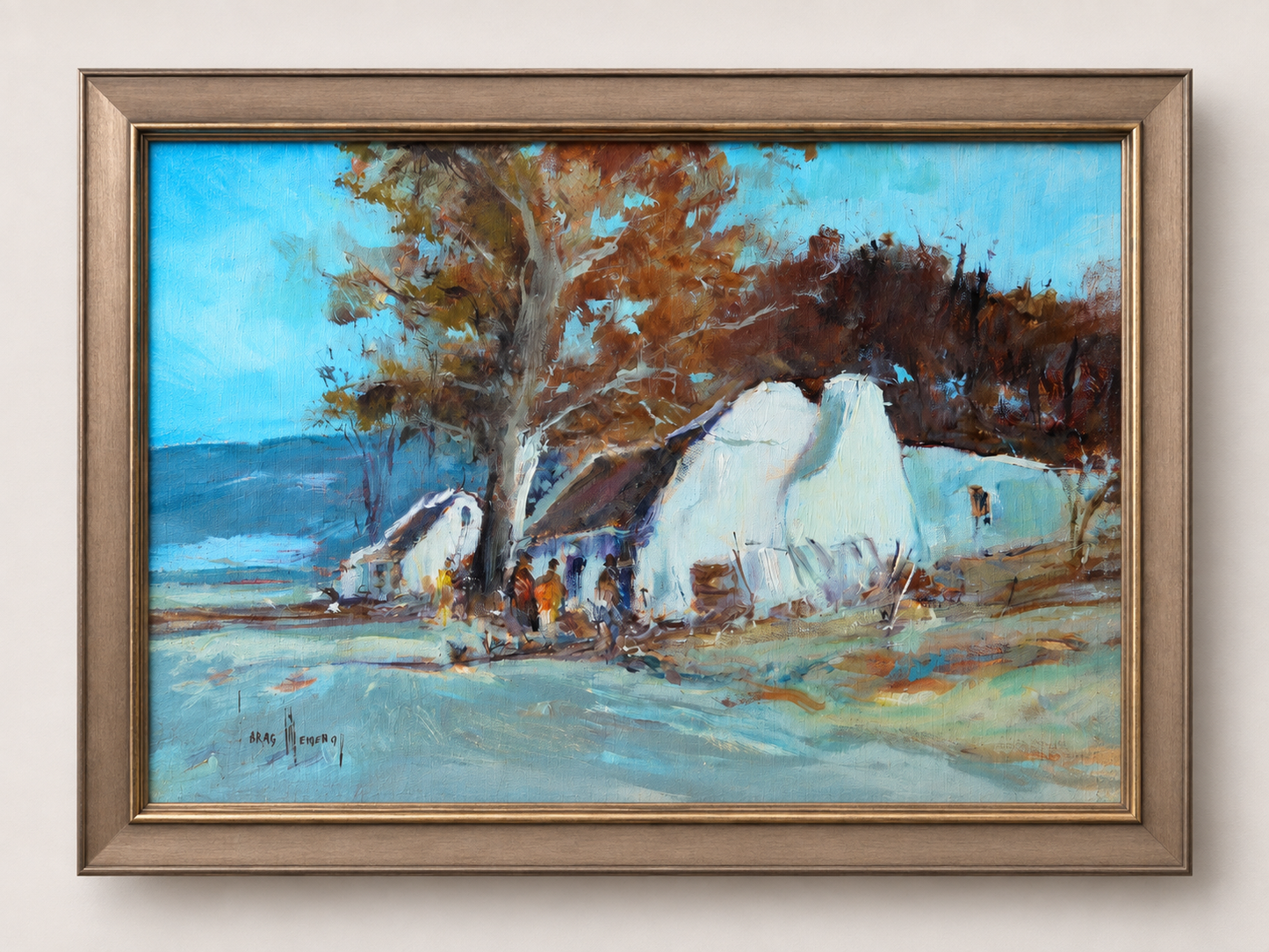 Corne Weideman - Moody Blue Tone Farmhouse Scene, 45 x 35 unframed