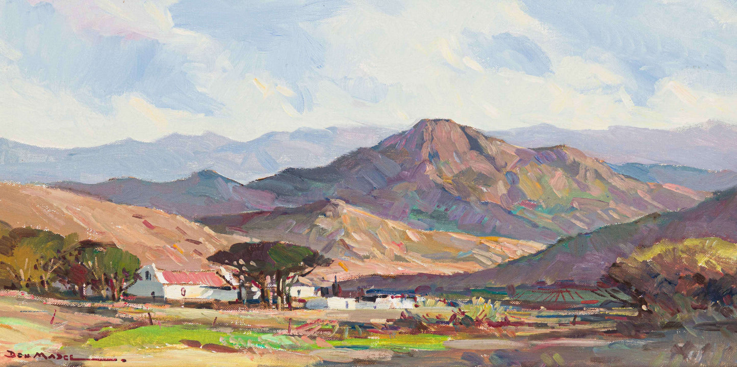 Don James Madge - Bold Colourful Landscape with farmhouses, 60x30cm