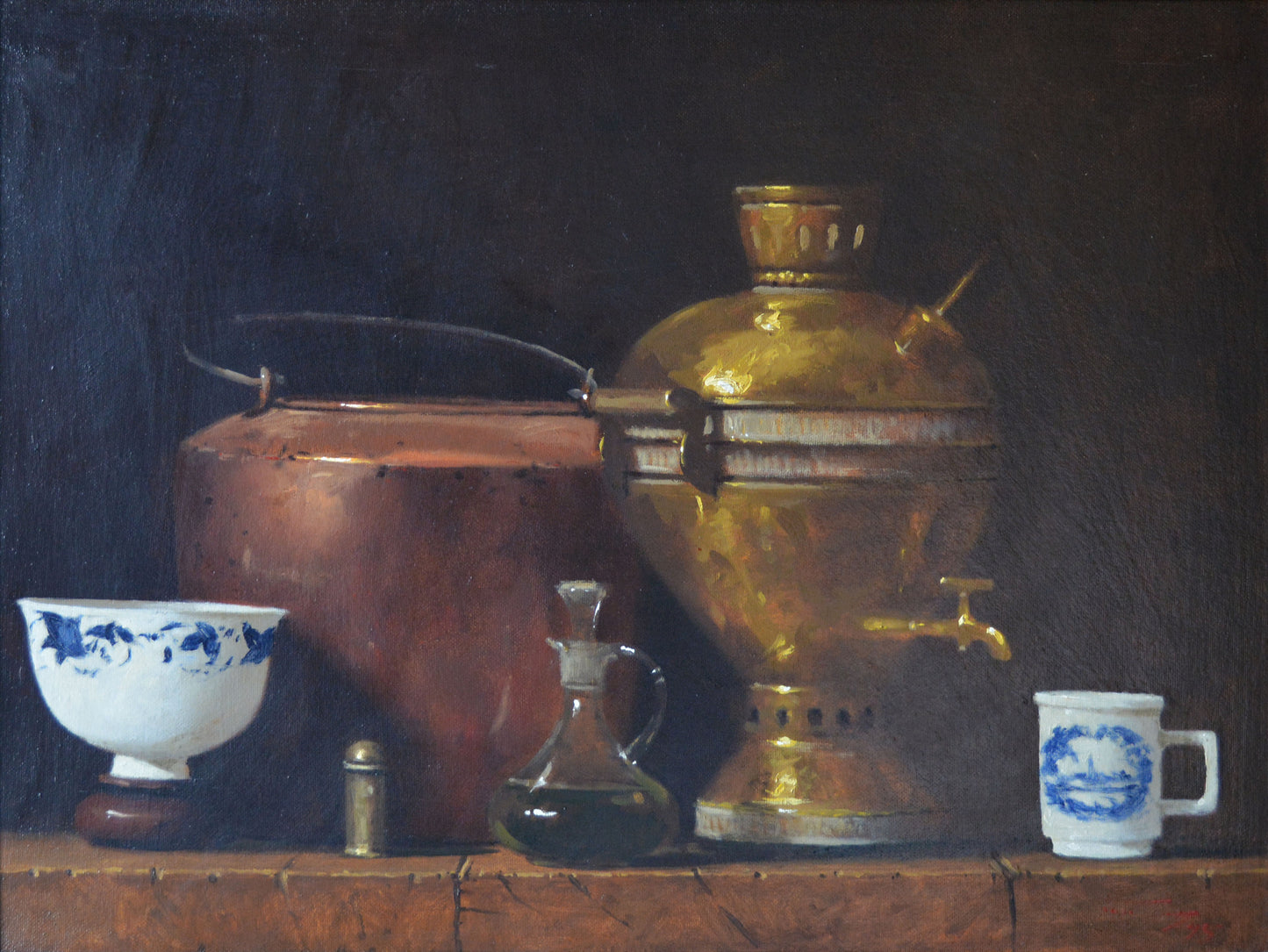 Duggie du Toit - Large still life with Copper, Ceramics and Salt 80x60cm