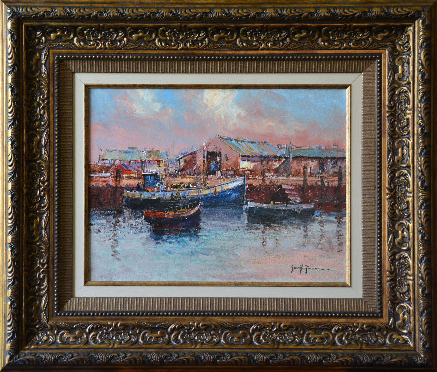 Gerrit Roon - Lovely Boatyard Scene, 39x49cm