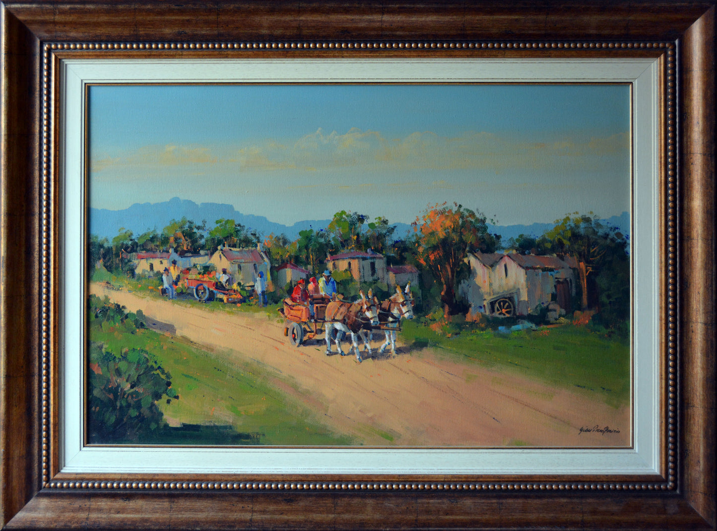 Gian-Piero Garizio - Colourful Donkey Cart Scene, 90x60cm