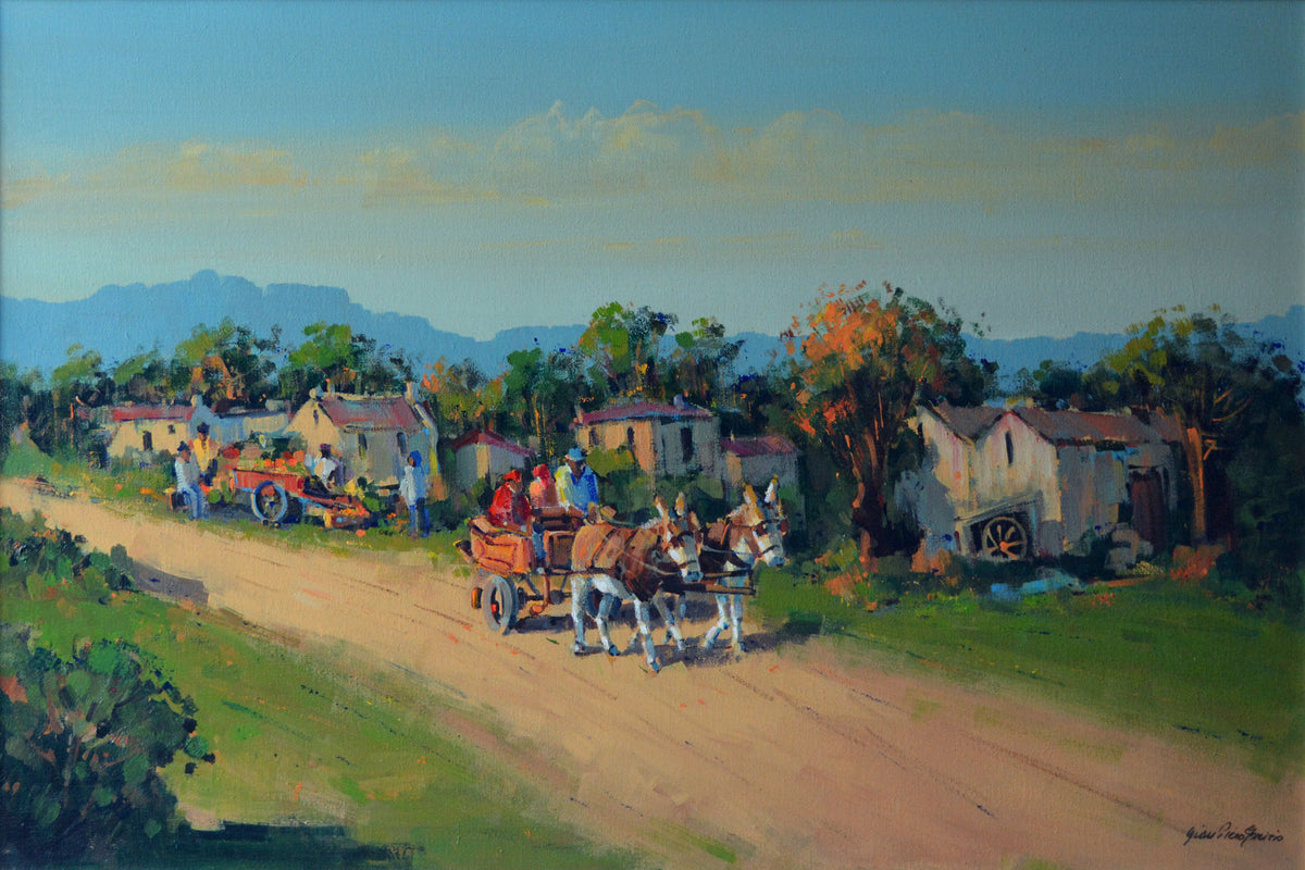 Gian-Piero Garizio - Colourful Donkey Cart Scene, 90x60cm