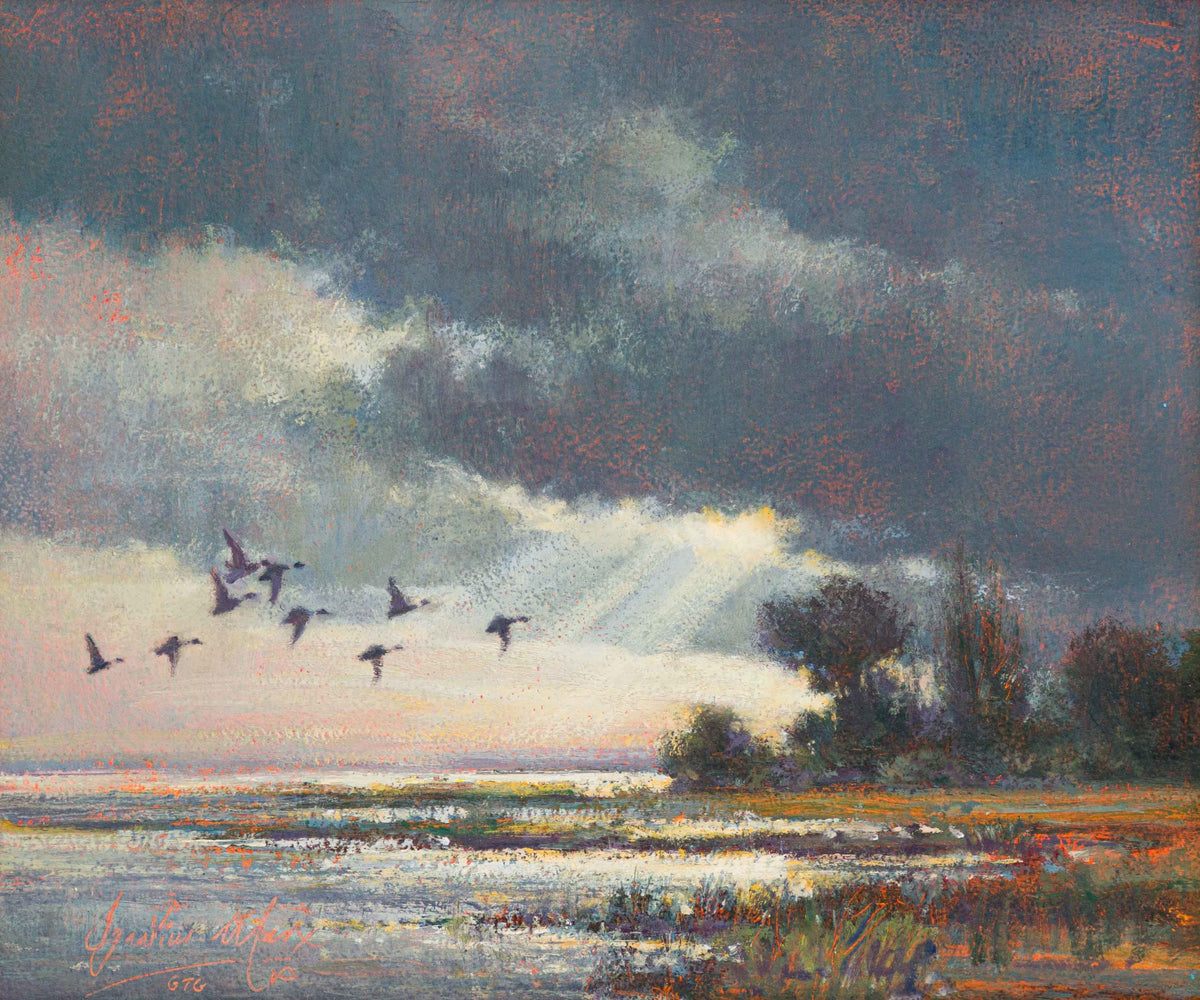 Ignatius Marx - Beautiful Little Sunset Scene with Ducks, 25x20