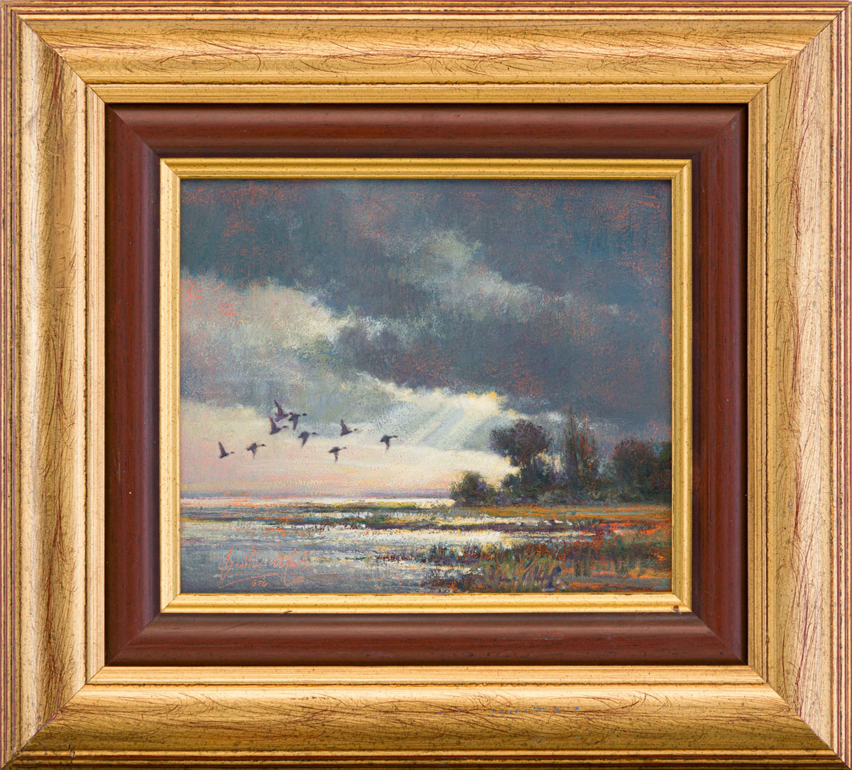 Ignatius Marx - Beautiful Little Sunset Scene with Ducks, 25x20