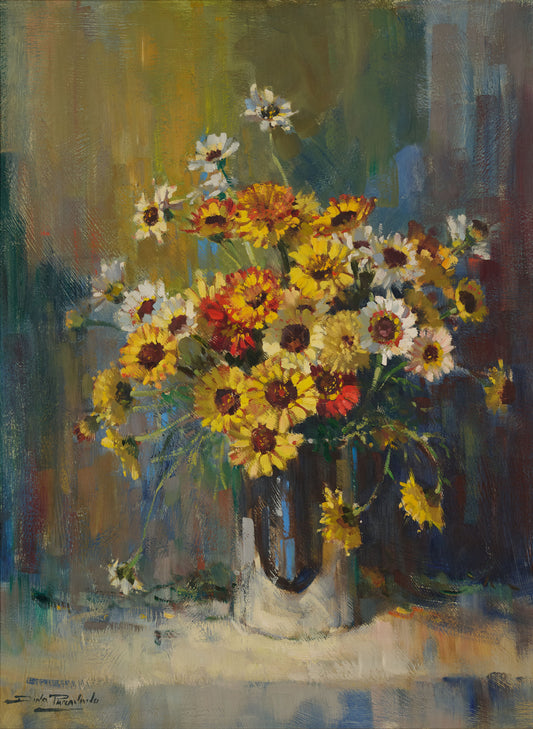 Dino Paravano - Colourful Daisies in a bowl 60x45cm