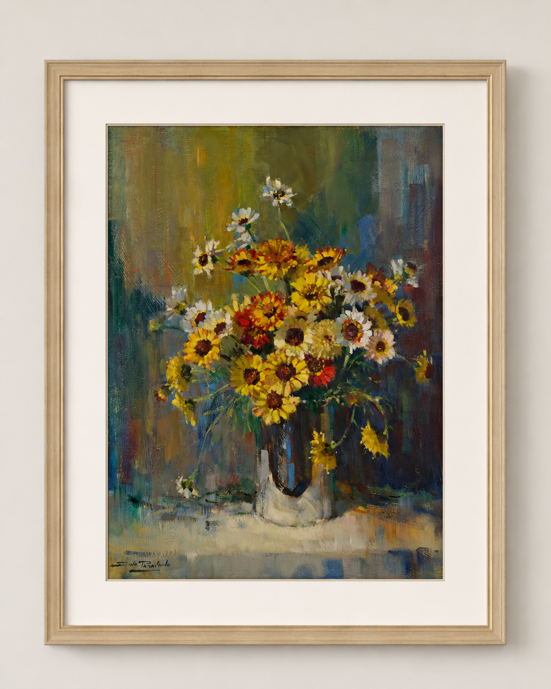 Dino Paravano - Colourful Daisies in a bowl 60x45cm