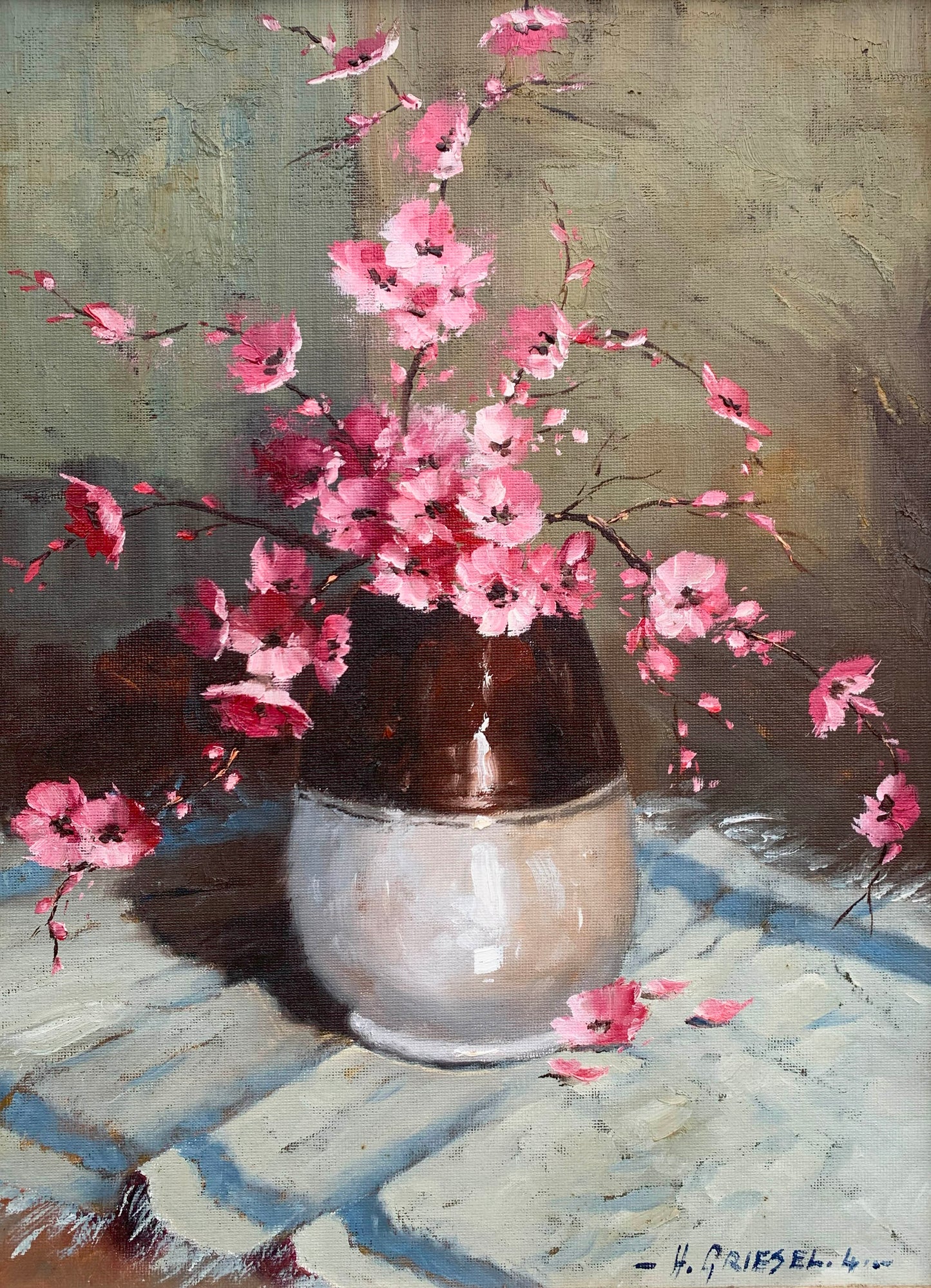 Hennie Griesel - Gorgeous Pink Blossom Still Life, 40x30cm