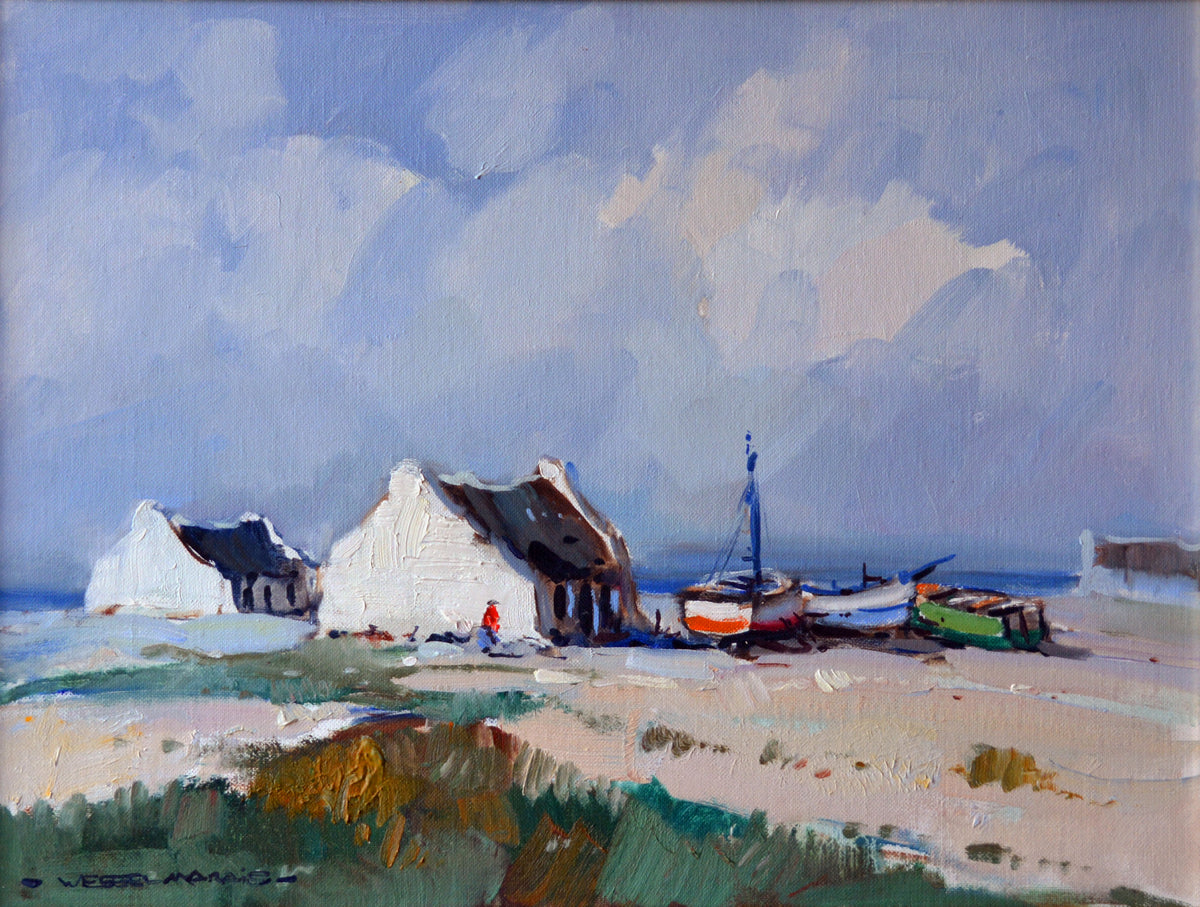 Wessel Marais - Fisherman houses on the beach, 60x45cm