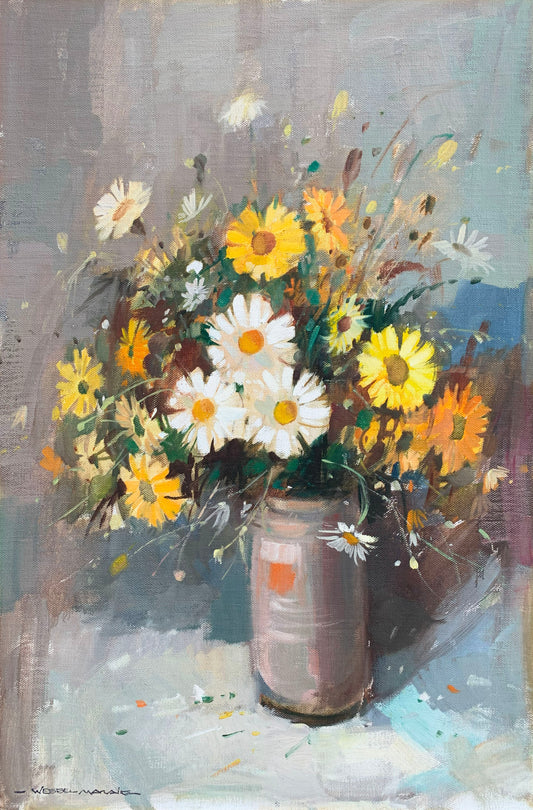 Wessel Marais - Lovely Daisies in vase, 75x50cm