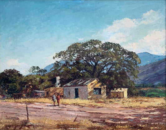 Carlo Sdoya - Sunlit rural farmstall Landscape, 75x60cm