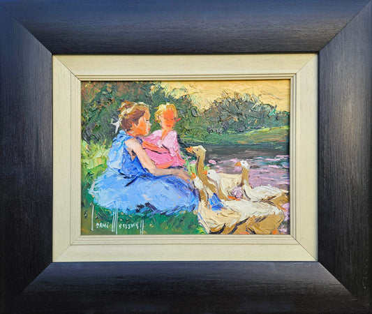 Corne Weideman - Mother and Daughter with ducks, 30 x 22cm