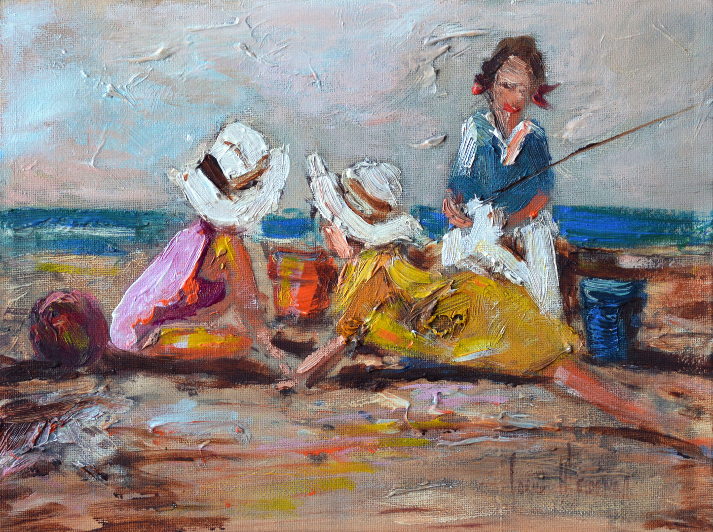 Corne Weideman - Kids on the beach, 31 x 23 unframed