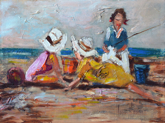 Corne Weideman - Kids on the beach, 31 x 23 unframed