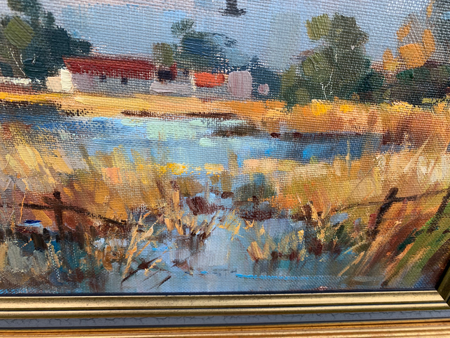 Dino Paravano - Ducks flying over Farm house Dam, 50x35cm