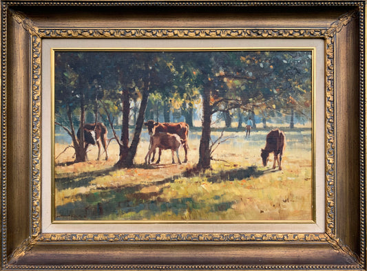 Dino Paravano - Cows in Sunlit Meadow, 75x50cm