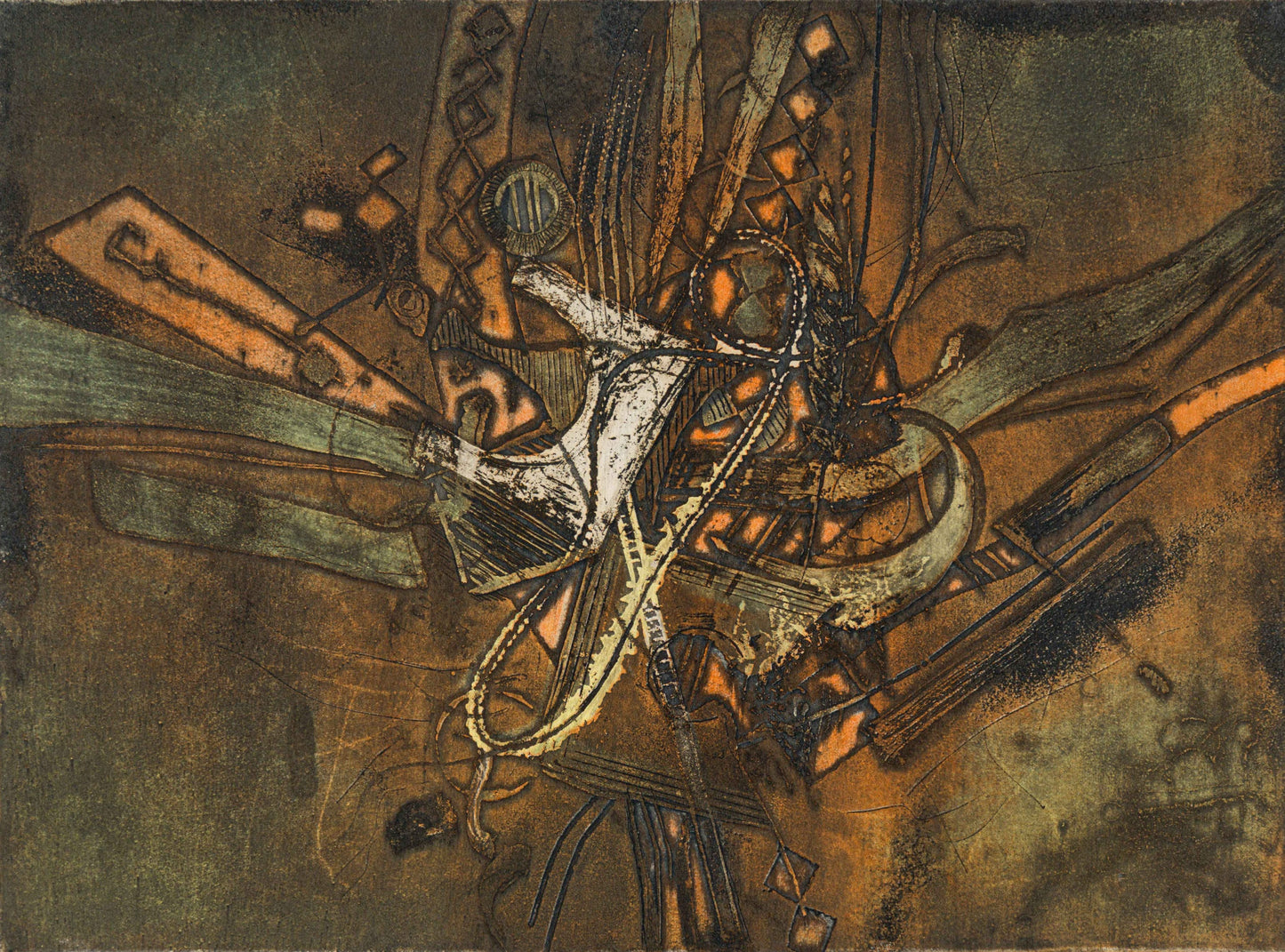 Dirk Meerkotter, Brown and Amber Multi plate Etching, 40x30cm