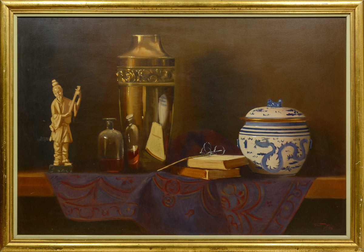 Duggie du Toit - Huge still life with Urns, Ceramics, Sculptures 120x80cm