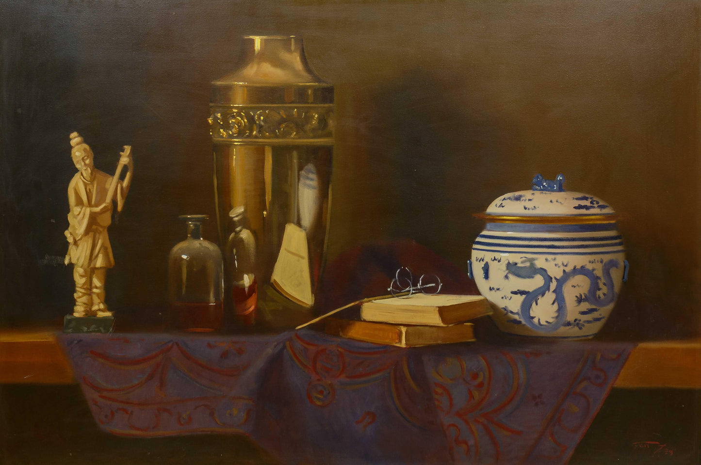 Duggie du Toit - Huge still life with Urns, Ceramics, Sculptures 120x80cm