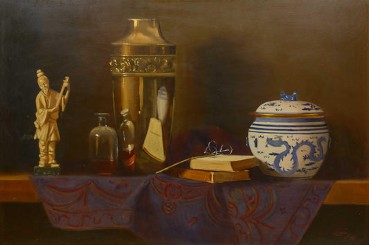 Duggie du Toit - Huge still life with Urns, Ceramics, Sculptures 120x80cm