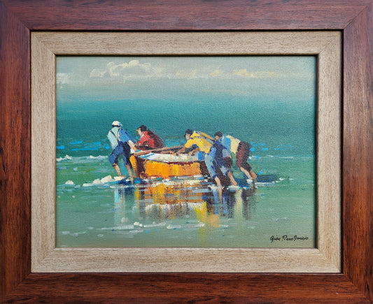 Gian-Piero Garizio - Fisherman launching their boar, 40x30cm