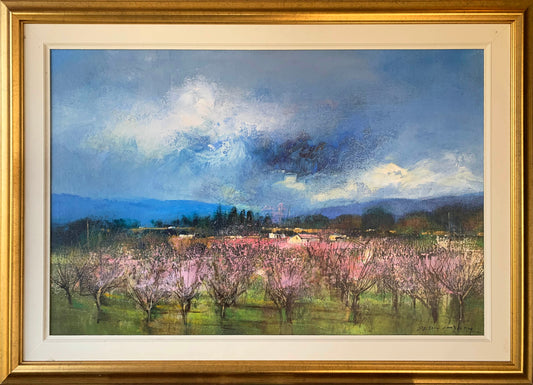 Derric van Rensburg - Bright Landscape with Pink Trees, 88x58cm