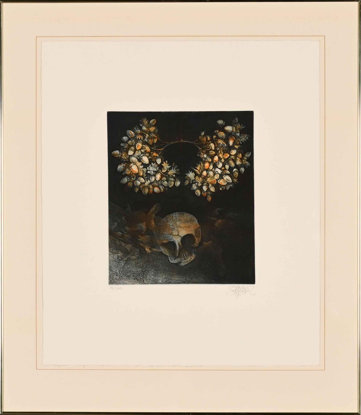 Jorg Schmeisser, Skull with a crown of acorns, 46x40cm