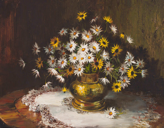 Marie Vermeulen Breedt - Large Daisies in Copper Vase 95x75