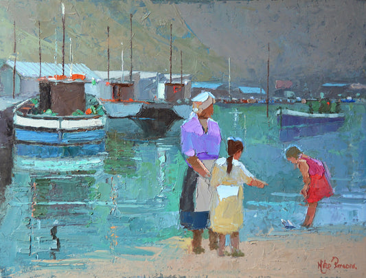 Mike Parsons - Kids at the Docks, 72x55cm